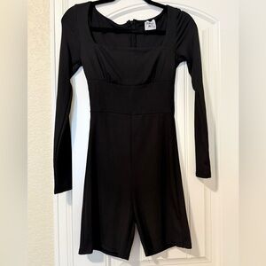 Princess Polly Sara Playsuit Black Ribbed Square Neck Long Sleeve Romper Size 8